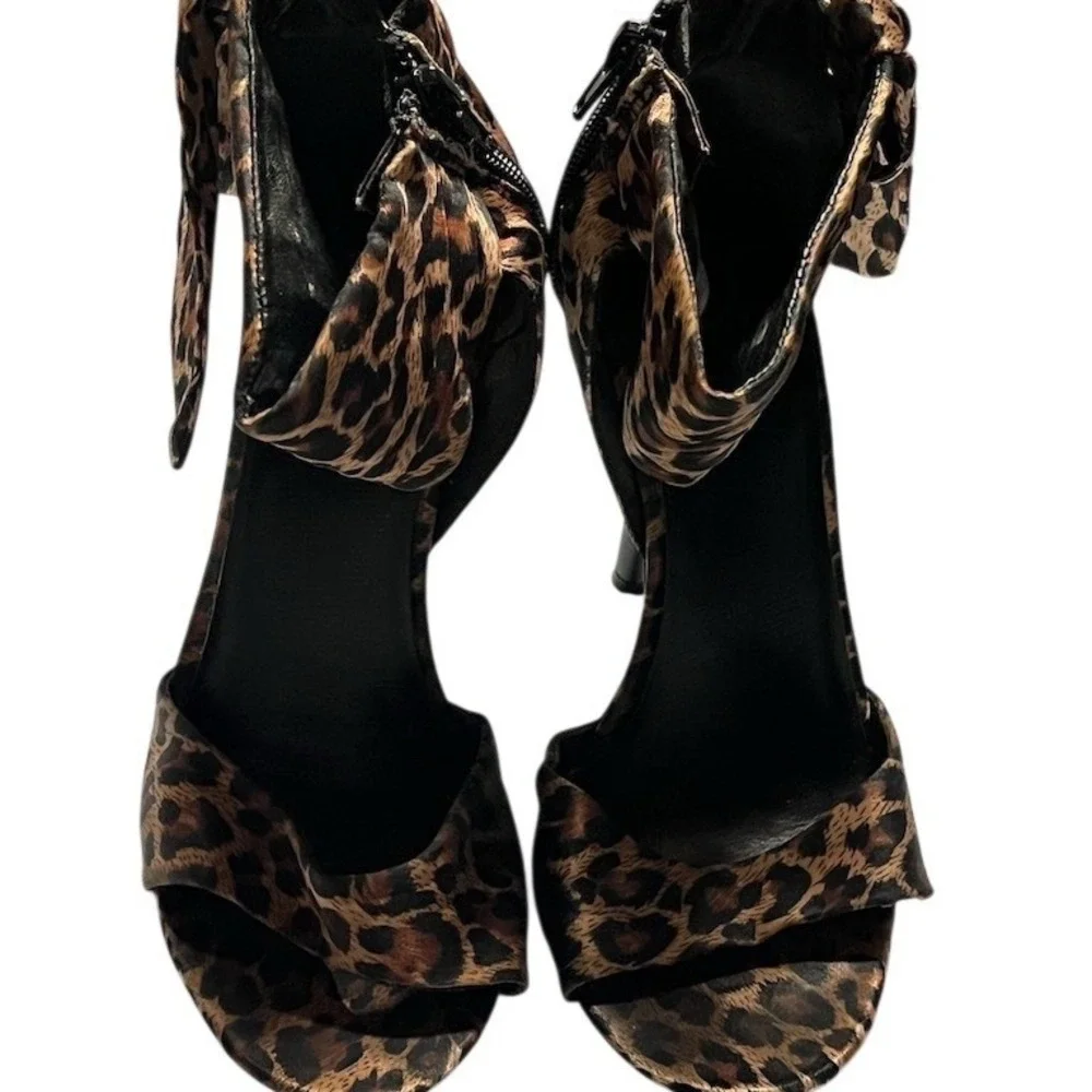 Womens Animal Leopard Print Ankle Wrap Stiletto Heels Open Toe Sz 6‎ Shoes